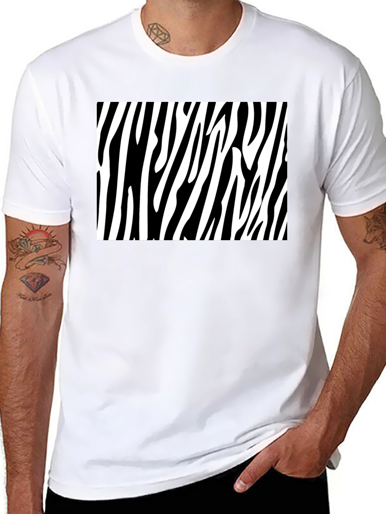 Zebra Stripe Graphic Tee - Bold Black Cotton T-Shirt