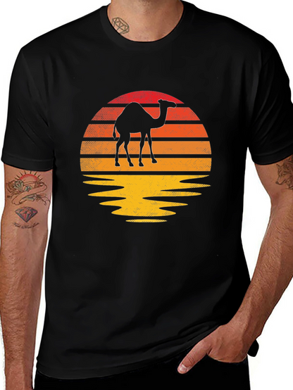 Camel Sunset Graphic Tee - Retro Style