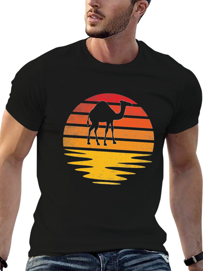 Camel Sunset Graphic Tee - Retro Style