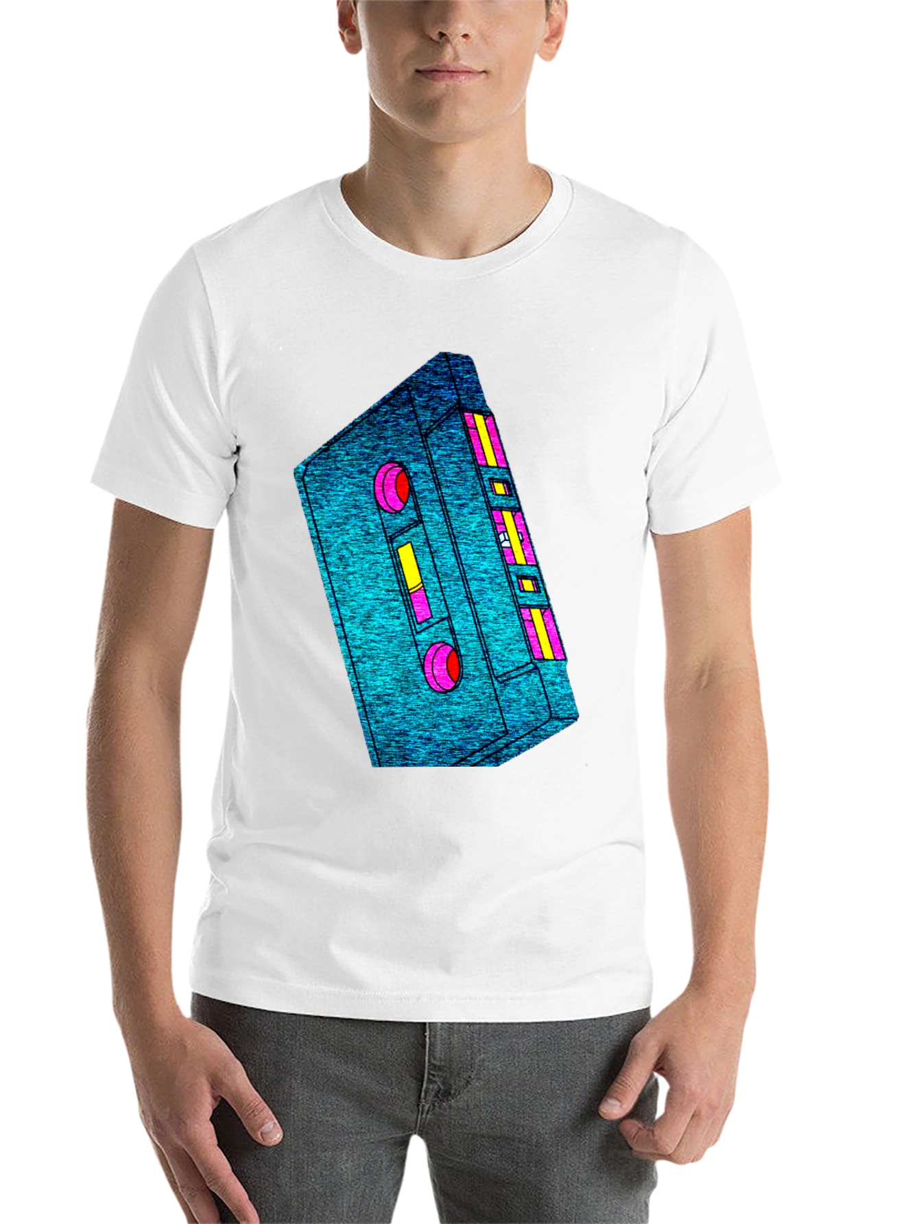 Retro Cassette Tape Graphic Tee - Black Cotton T-Shirt