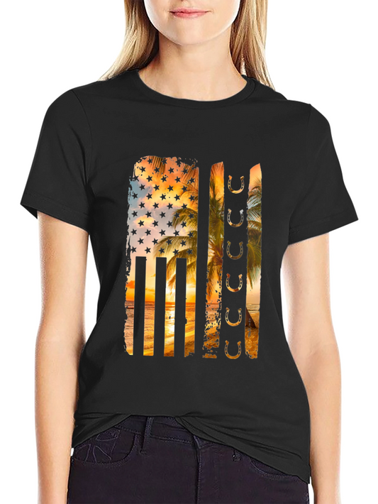 Tropical American Flag Horseshoe Graphic Tee