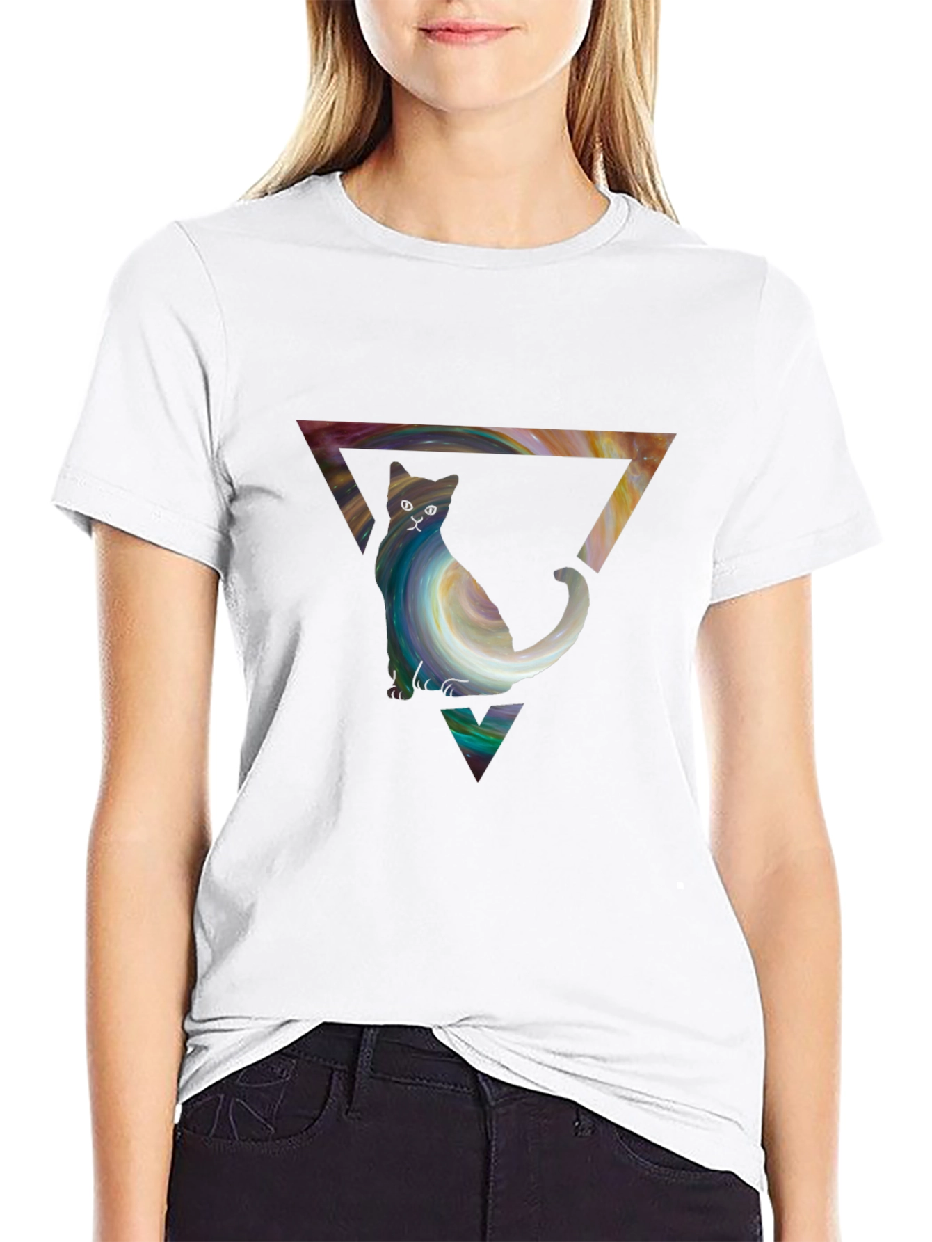 Cat in Triangle Graphic Tee - Stylish Unisex Shirt