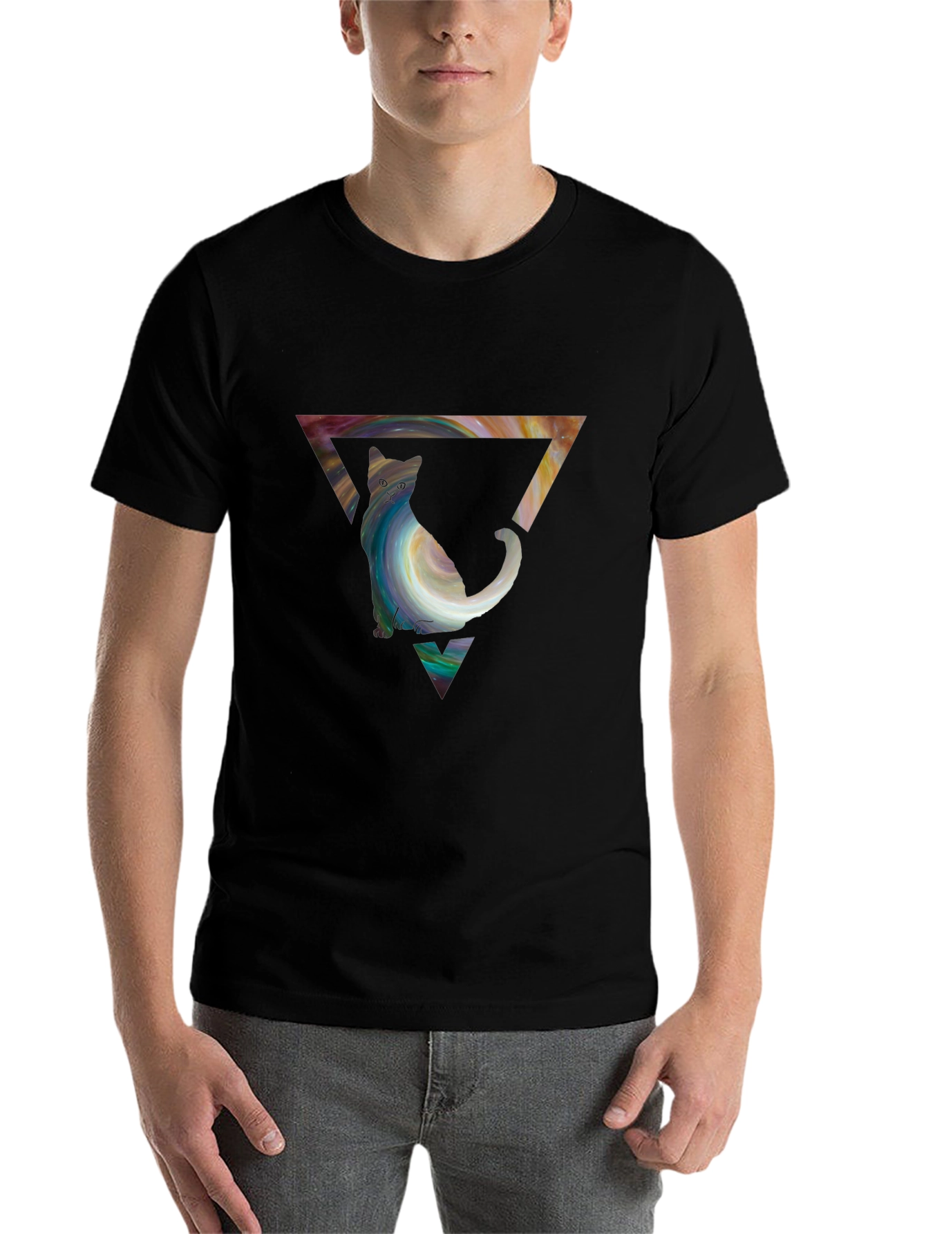 Cat in Triangle Graphic Tee - Stylish Unisex Shirt