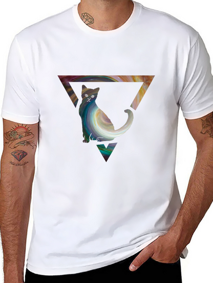 Cat in Triangle Graphic Tee - Stylish Unisex Shirt