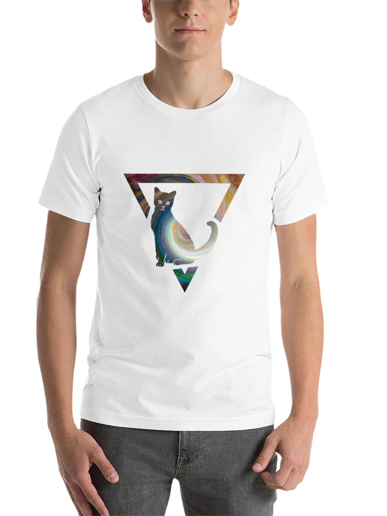 Cat in Triangle Graphic Tee - Stylish Unisex Shirt