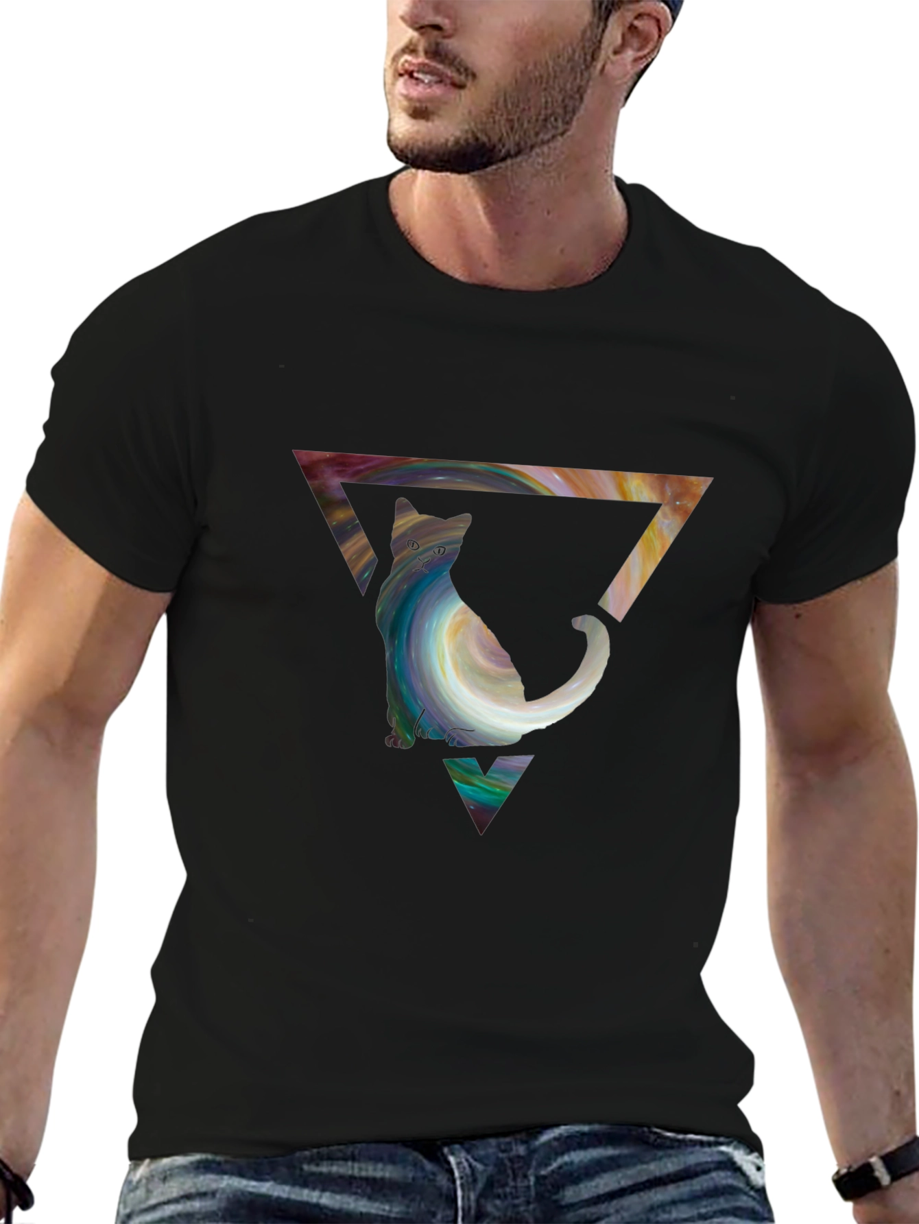 Cat in Triangle Graphic Tee - Stylish Unisex Shirt