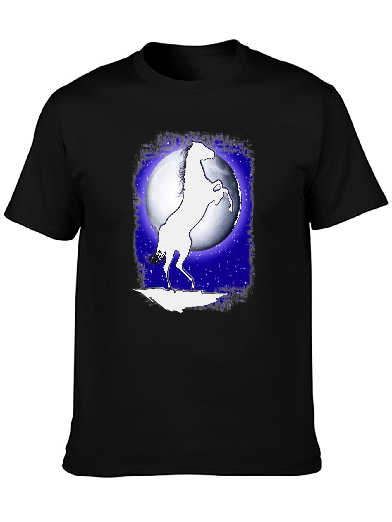 Horse Silhouette Moon Graphic Black T-Shirt