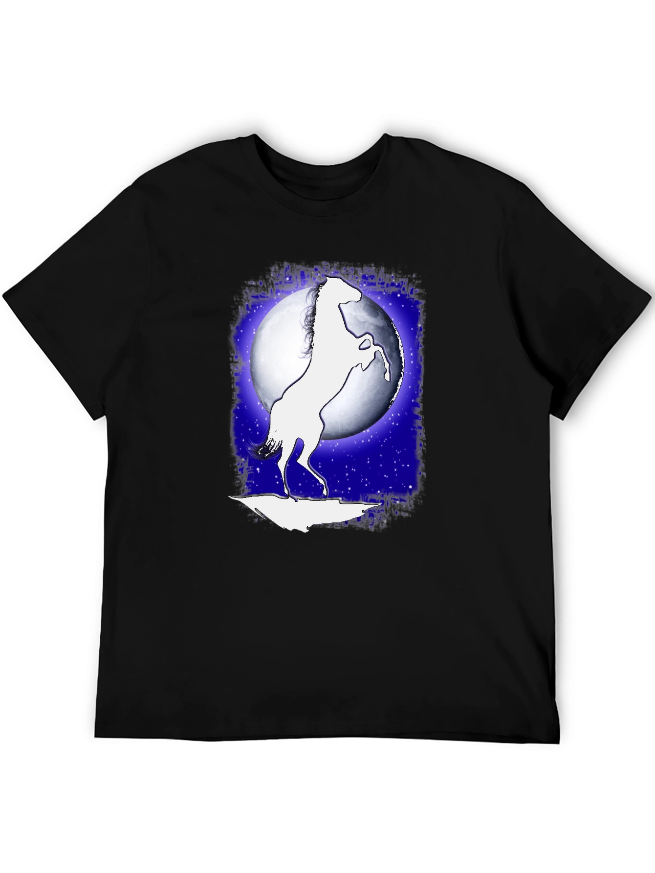 Horse Silhouette Moon Graphic Black T-Shirt