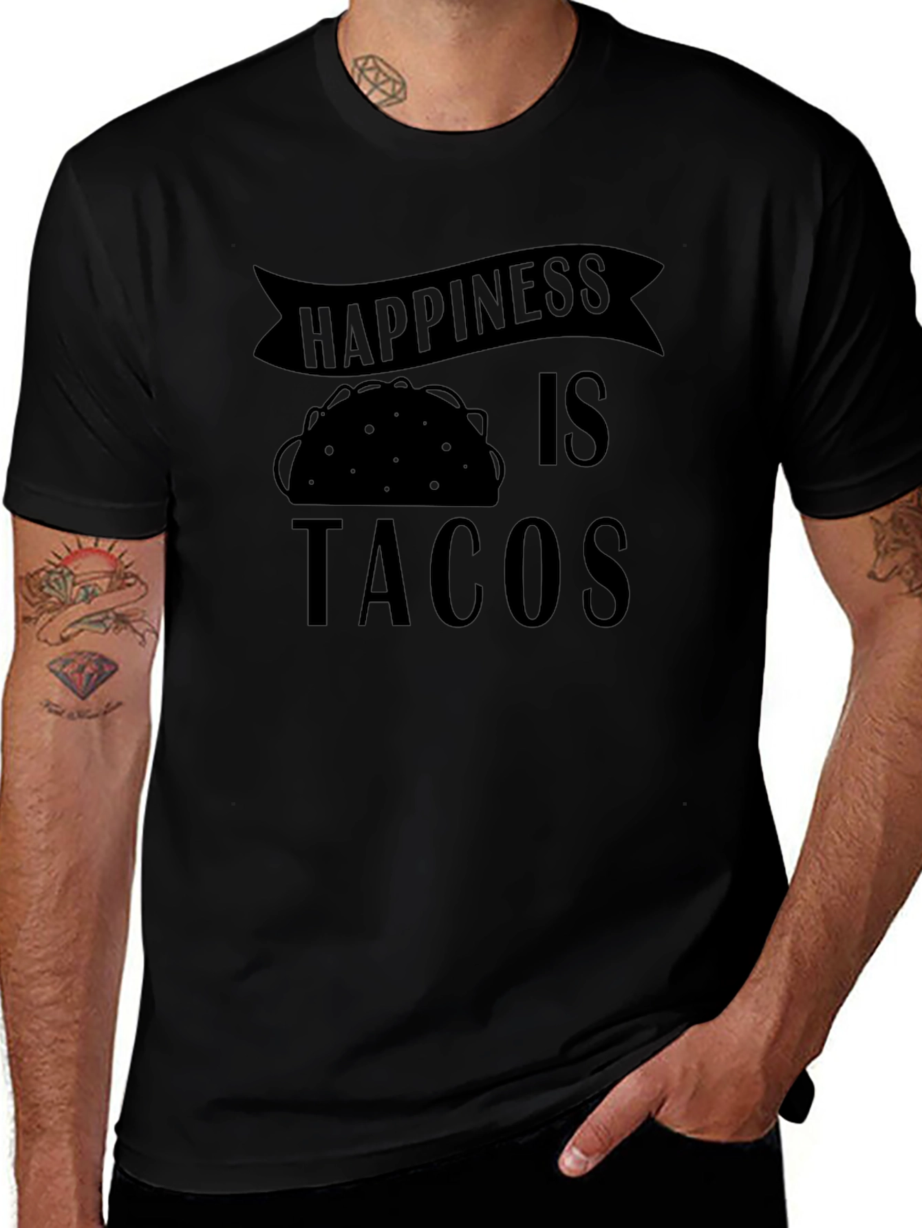 Happiness is Tacos Graphic T-Shirt - Black