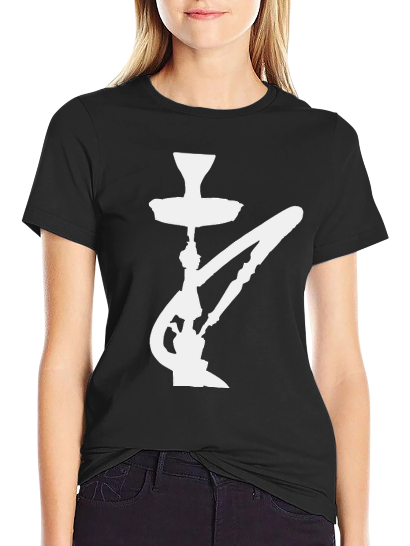 Hookah Silhouette Graphic Tee - Casual Black T-Shirt