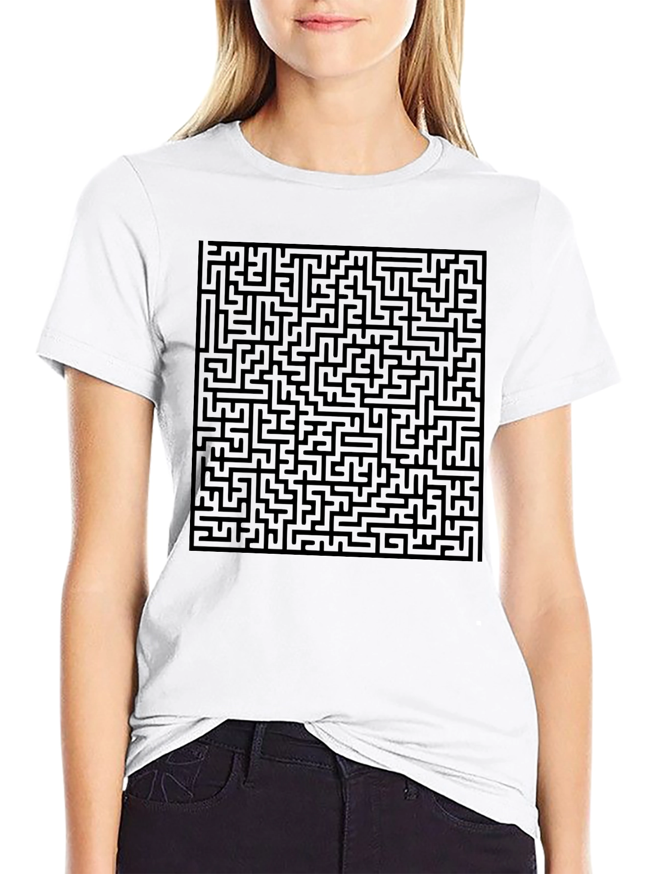 Maze Graphic Print Tee - Black Casual Style