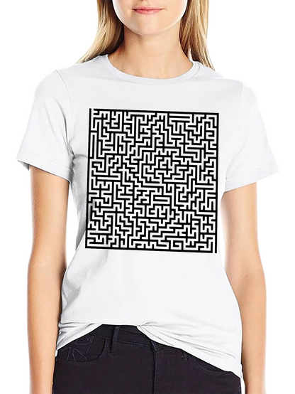 Maze Graphic Print Tee - Black Casual Style