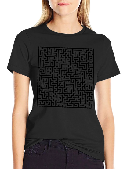 Maze Graphic Print Tee - Black Casual Style