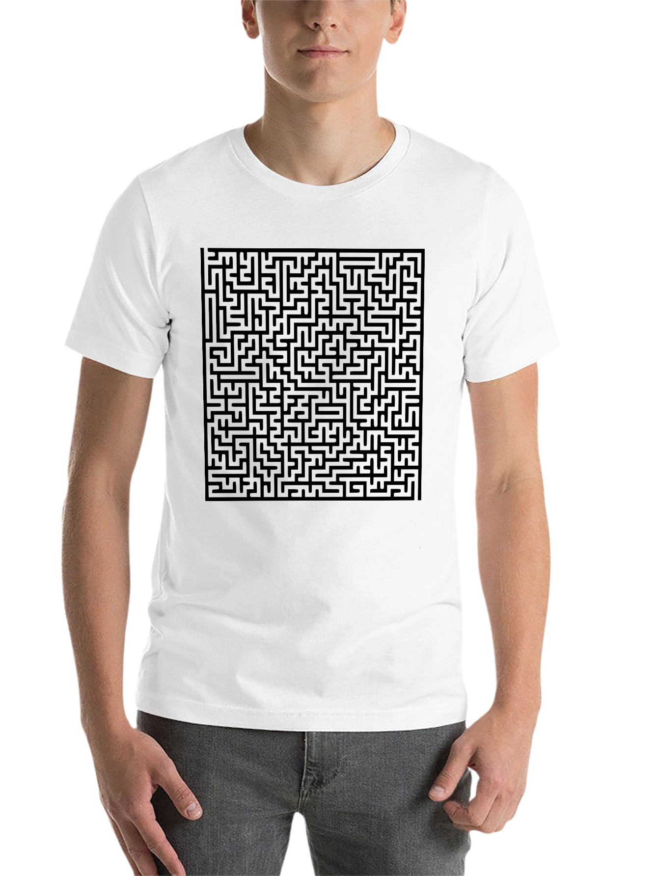 Maze Graphic Print Tee - Black Casual Style
