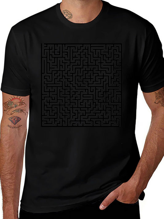 Maze Graphic Print Tee - Black Casual Style