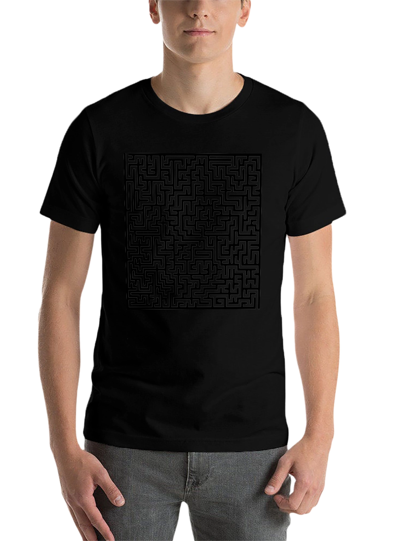 Maze Graphic Print Tee - Black Casual Style