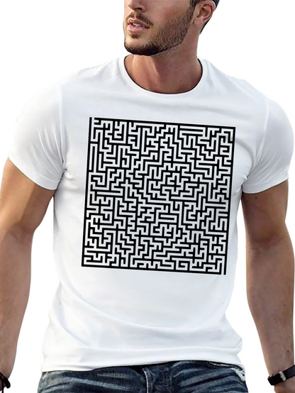 Maze Graphic Print Tee - Black Casual Style