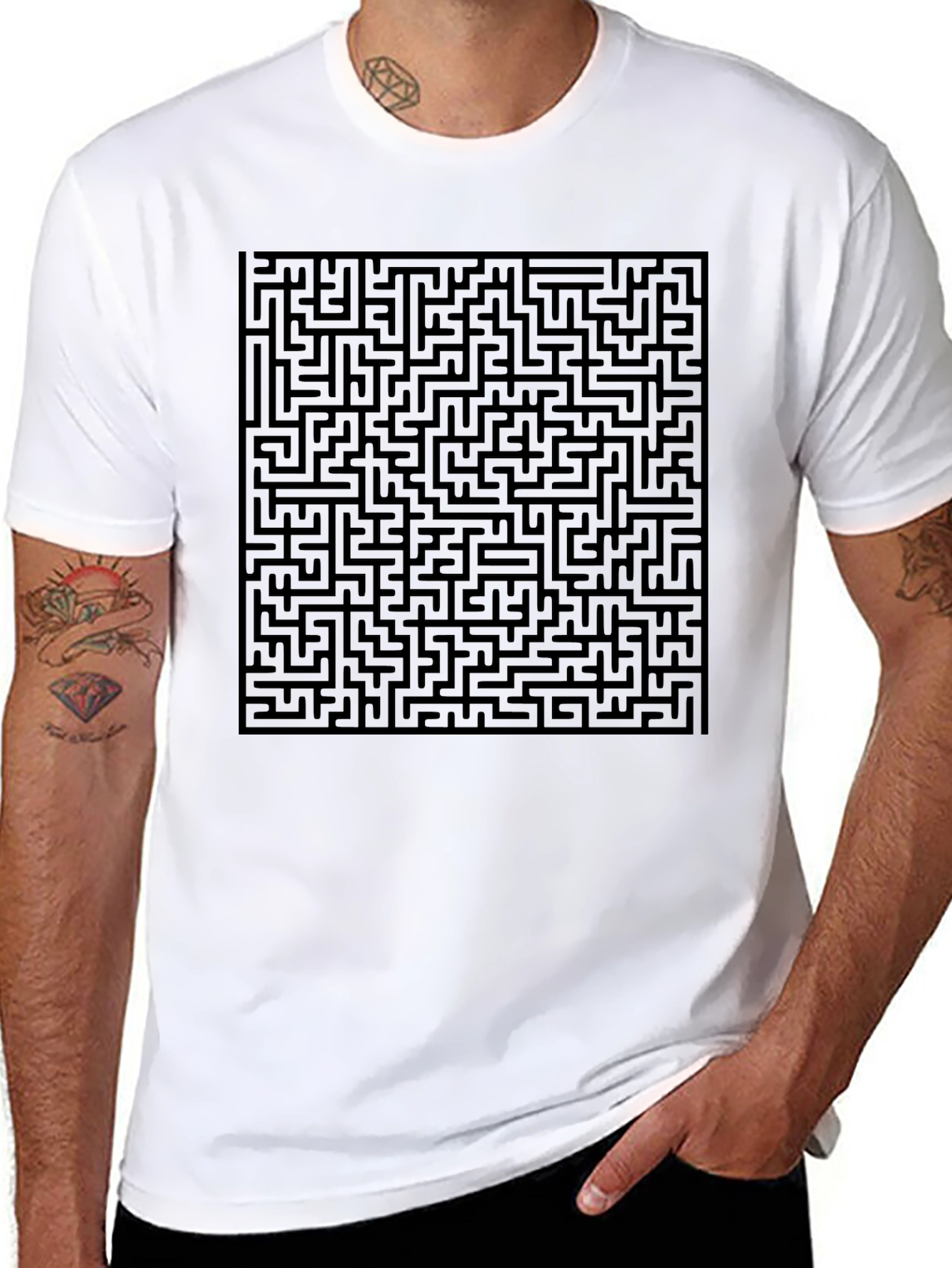 Maze Graphic Print Tee - Black Casual Style