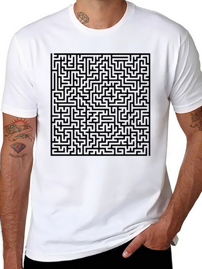 Maze Graphic Print Tee - Black Casual Style