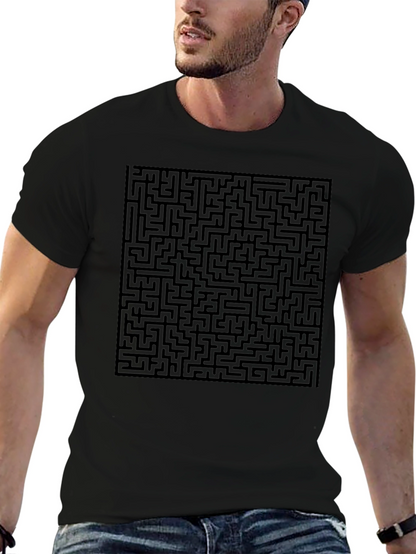 Maze Graphic Print Tee - Black Casual Style
