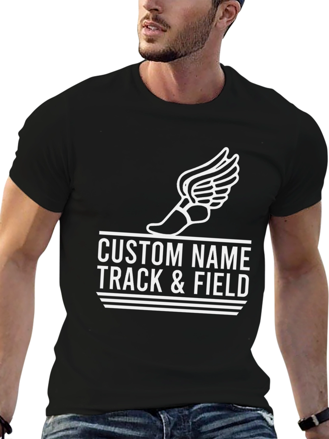 Custom Track & Field T-Shirt with Winged Shoe Design