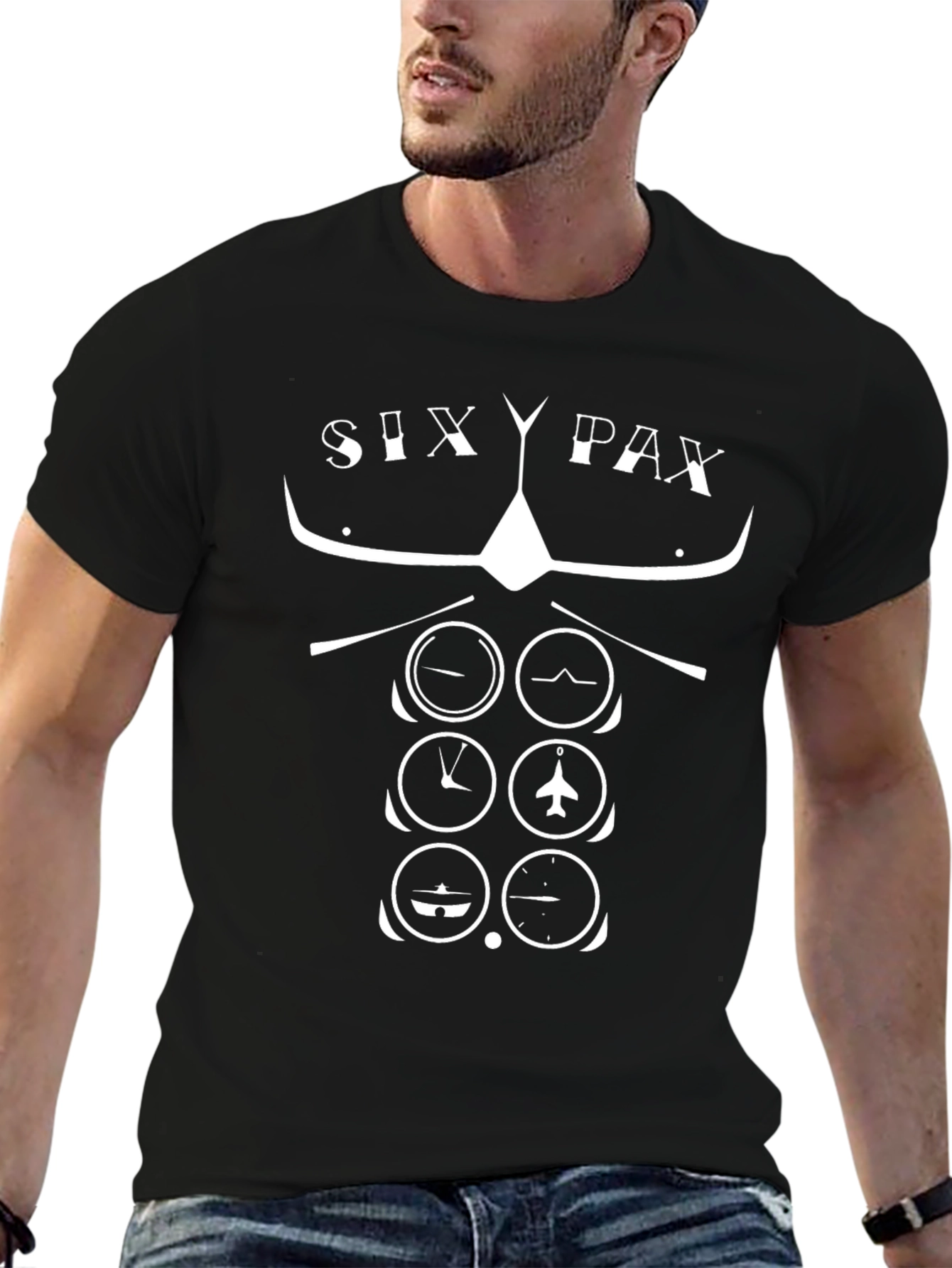 Pilot Six Pax T-Shirt - Aviation Instrument Panel Design