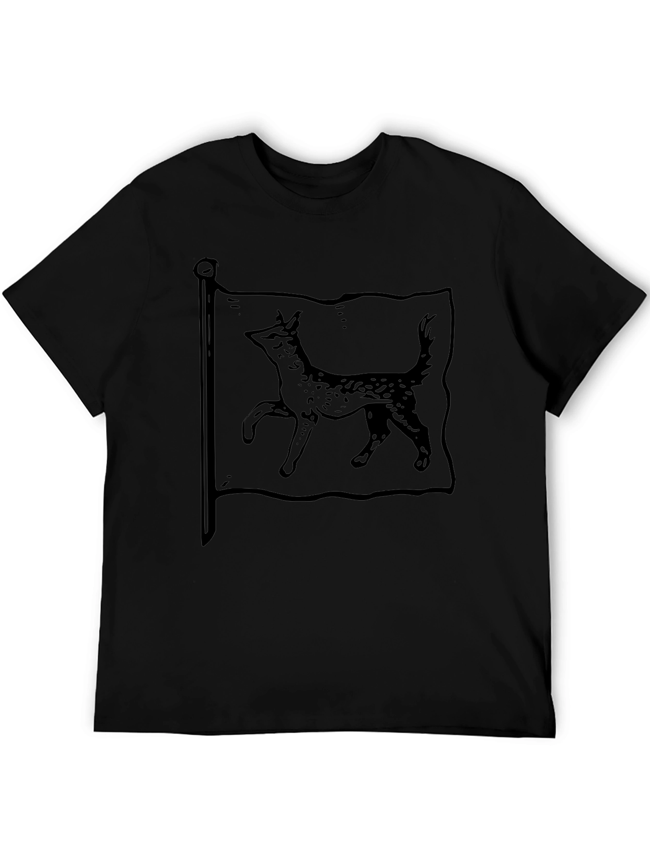 Mens Black T-Shirt with Dog Flag Graphic