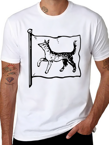 Mens Black T-Shirt with Dog Flag Graphic