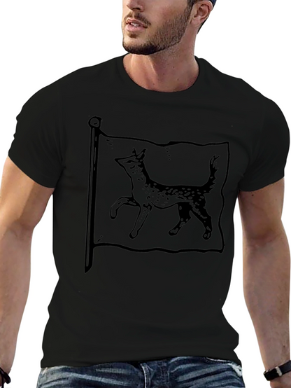 Mens Black T-Shirt with Dog Flag Graphic