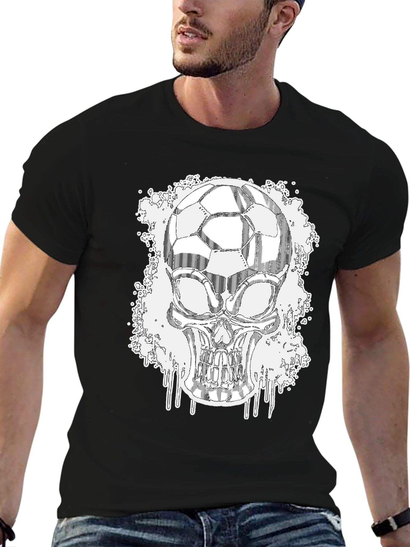 Soccer Skull Graphic Tee - Black Short Sleeve
