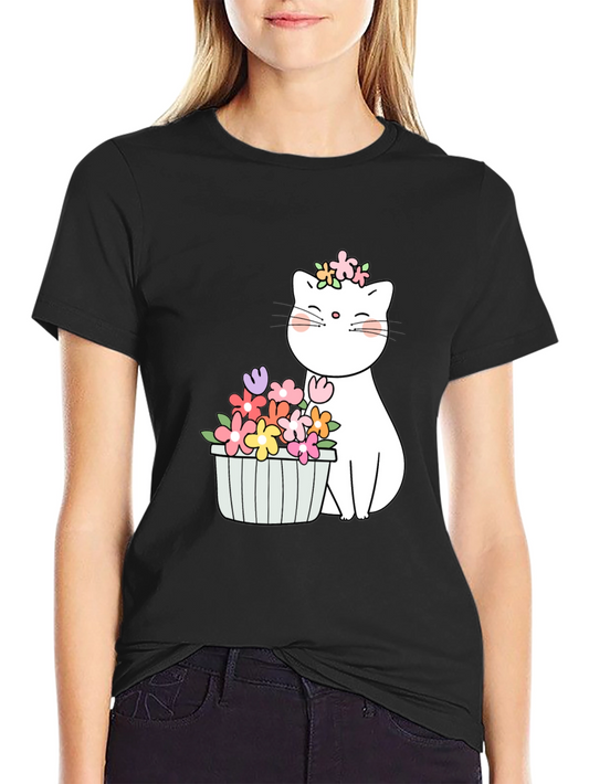 Floral Cat Graphic T-Shirt