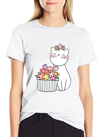 Floral Cat Graphic T-Shirt