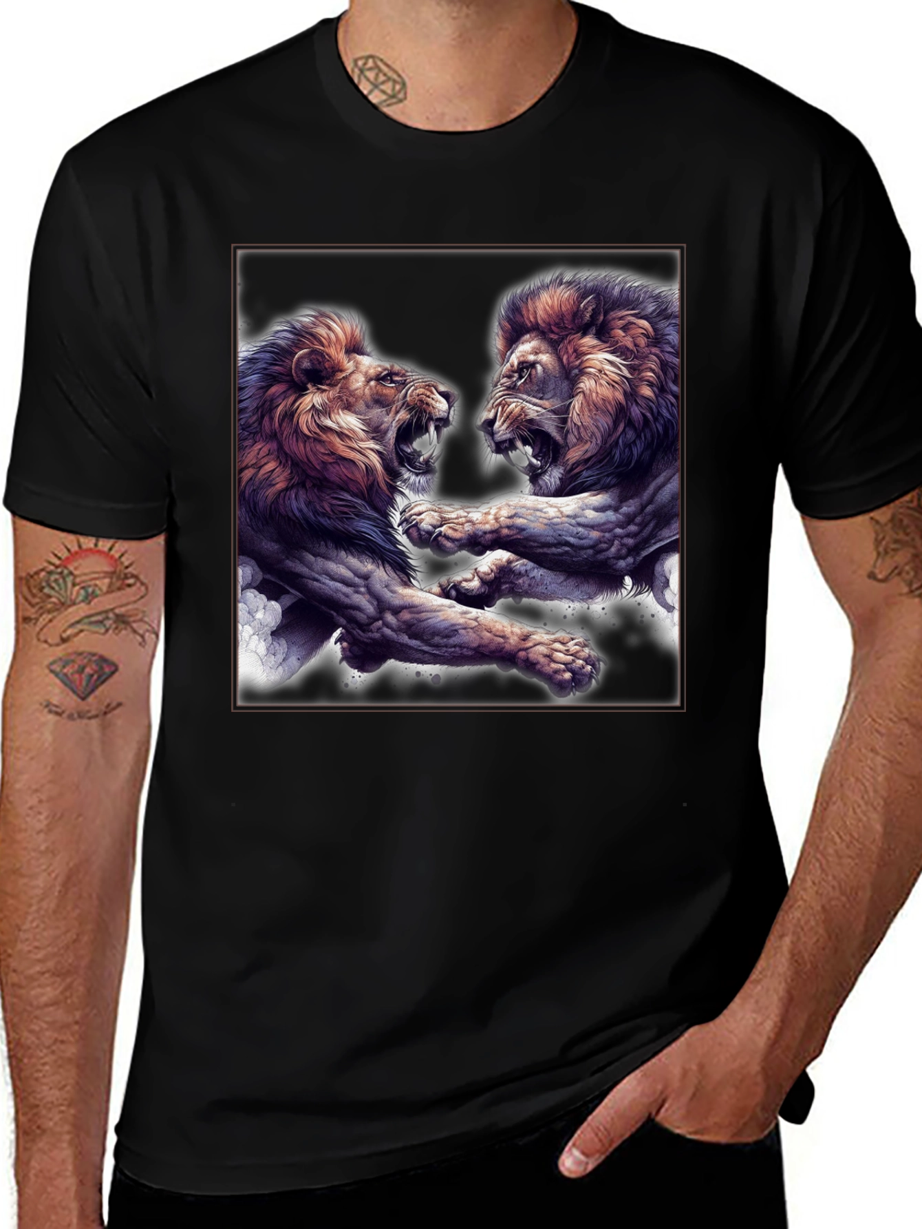 Lion Fight Graphic Black T-Shirt