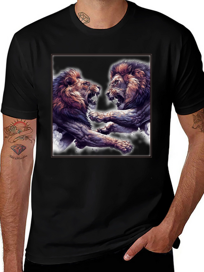 Lion Fight Graphic Black T-Shirt
