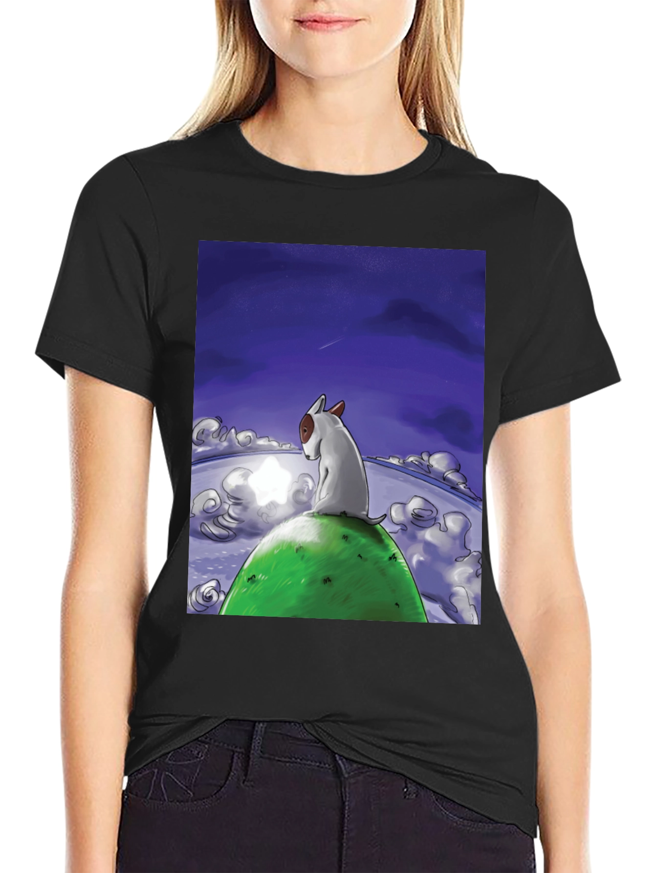 Dog Stargazing Tee - Bull Terrier Graphic Print