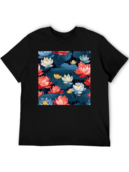 Lotus Floral Graphic Print Black T-Shirt
