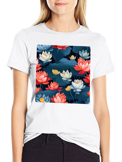 Lotus Floral Graphic Print Black T-Shirt