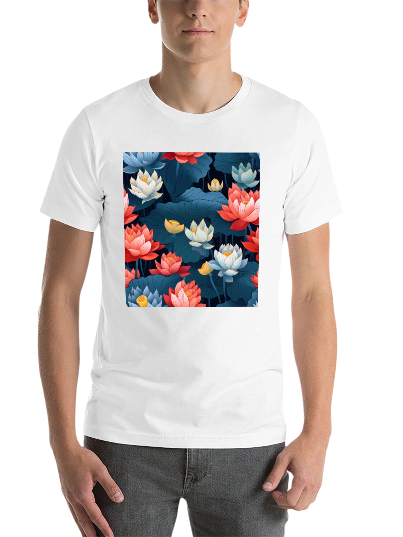 Lotus Floral Graphic Print Black T-Shirt