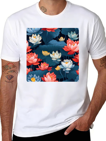 Lotus Floral Graphic Print Black T-Shirt