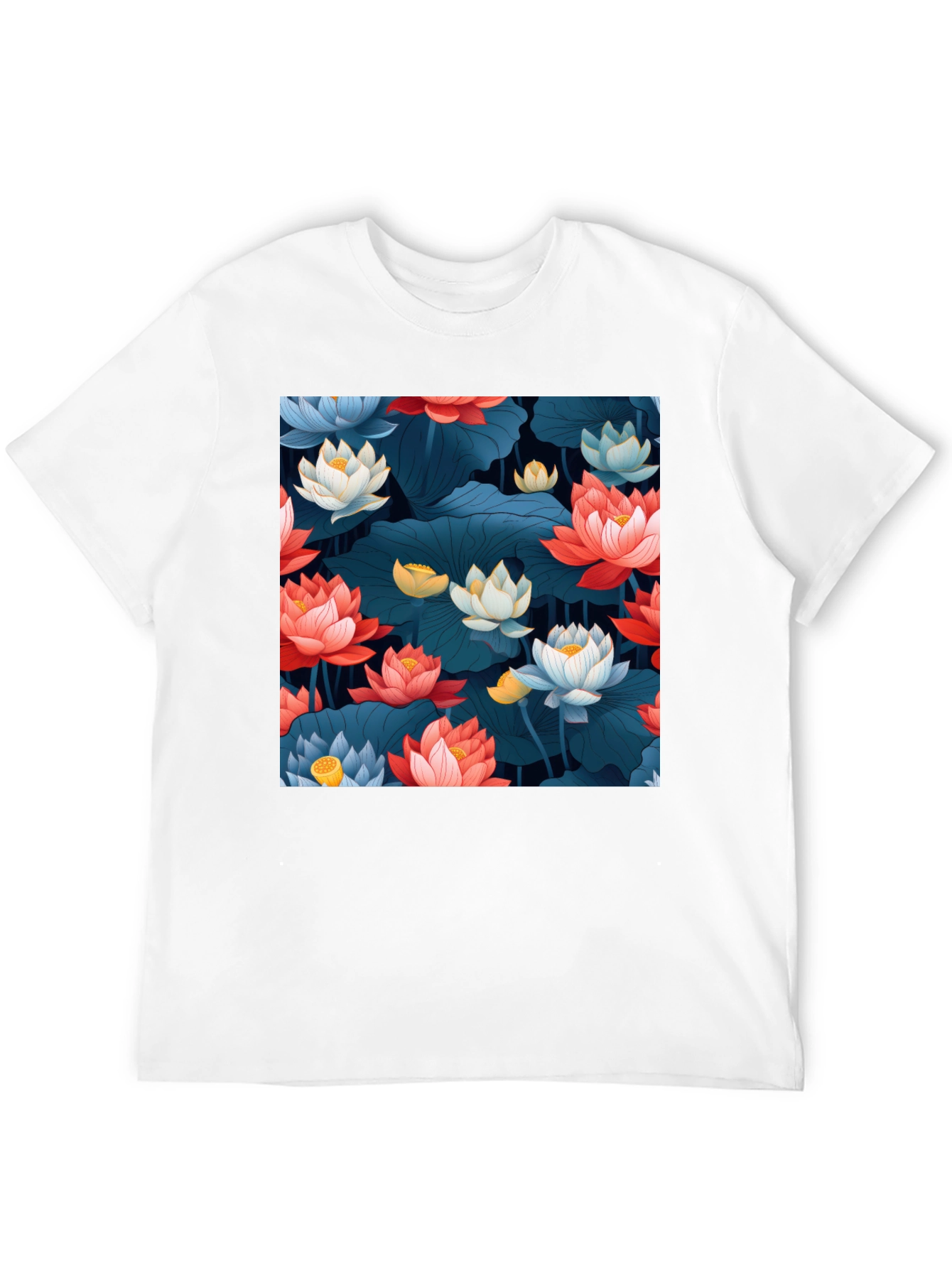 Lotus Floral Graphic Print Black T-Shirt