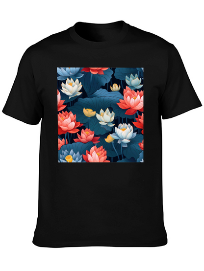 Lotus Floral Graphic Print Black T-Shirt