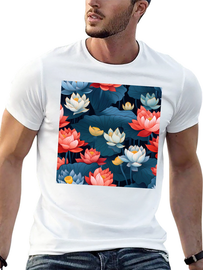 Lotus Floral Graphic Print Black T-Shirt