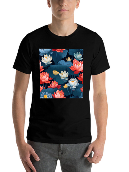 Lotus Floral Graphic Print Black T-Shirt