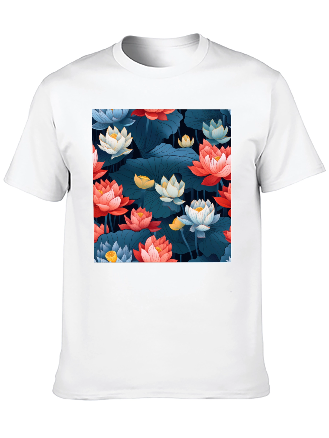 Lotus Floral Graphic Print Black T-Shirt