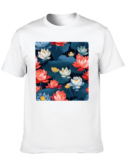 Lotus Floral Graphic Print Black T-Shirt