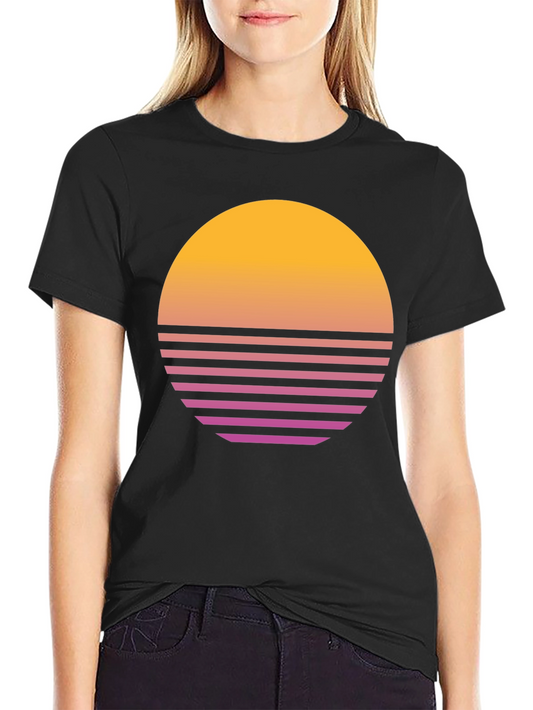 Retro Sunset Graphic Tee - Vintage Style Black T-Shirt