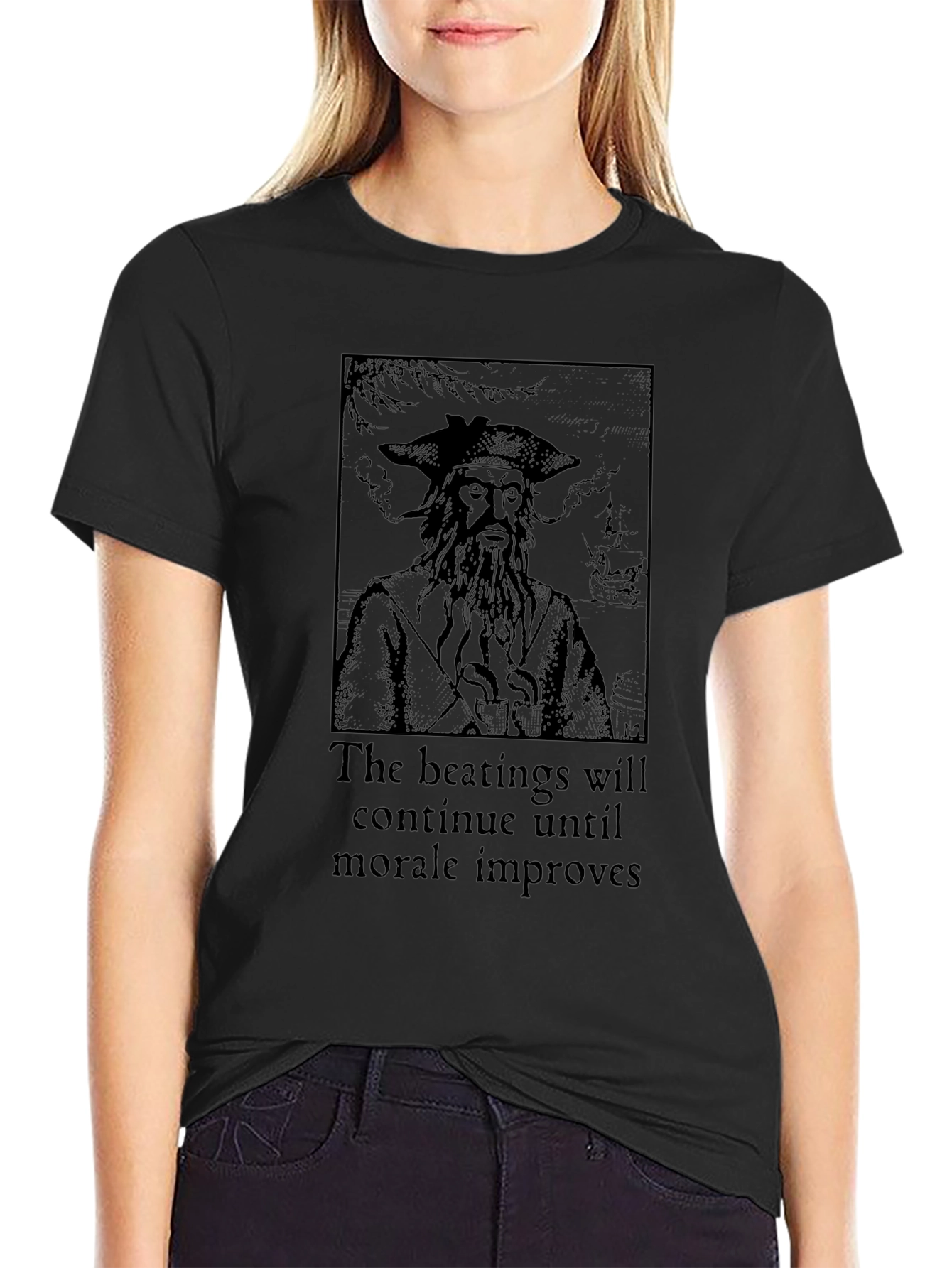 Pirate The Beatings Will Continue Black T-Shirt