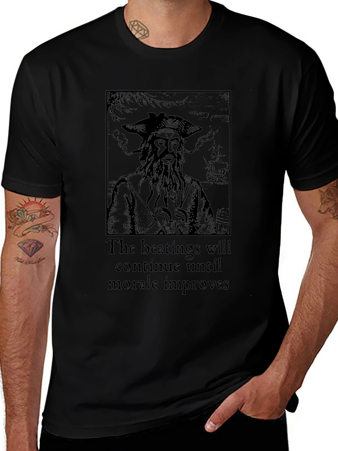 Pirate The Beatings Will Continue Black T-Shirt
