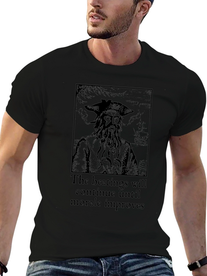 Pirate The Beatings Will Continue Black T-Shirt