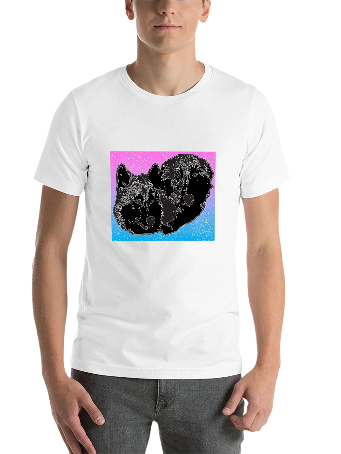 Two Wolves Graphic Tee - Gradient Background
